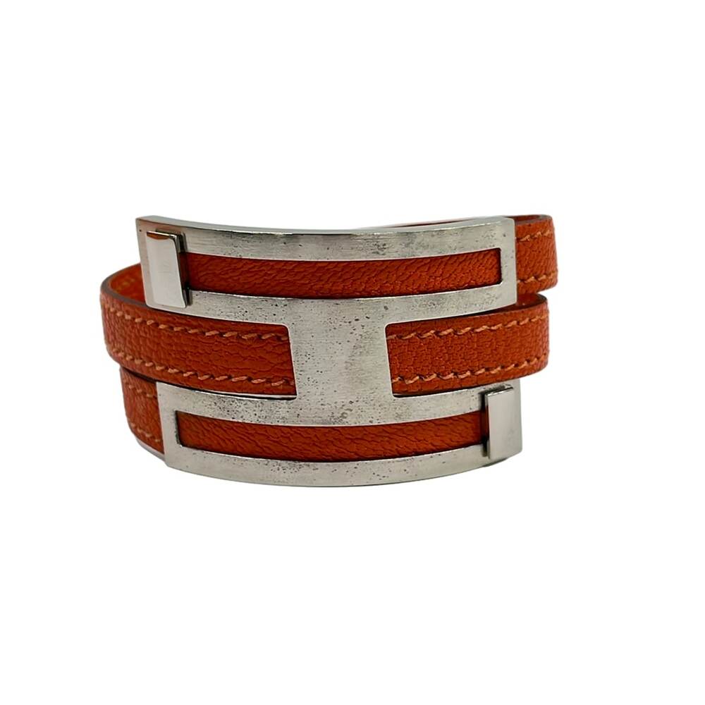 Hermès Puspus Bangle Orange Silver Leather Hardware